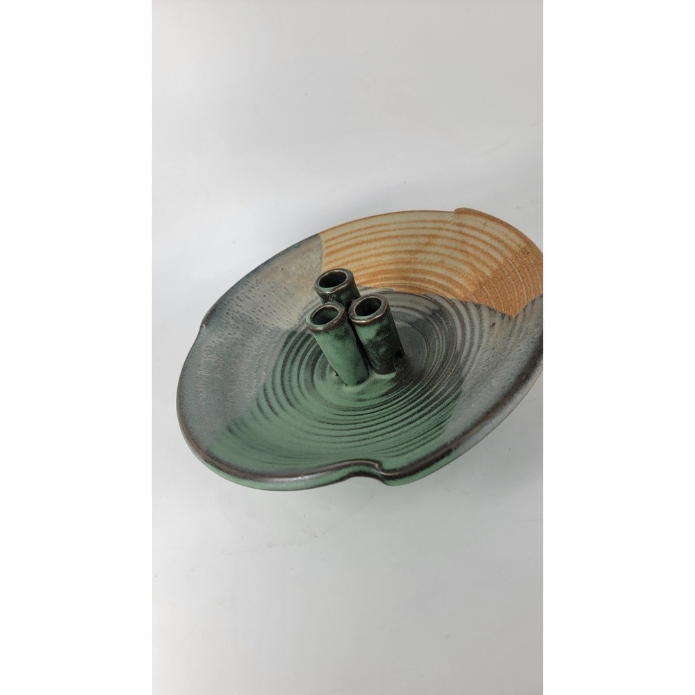 Studio Art Pottery Ikebana 3 Stem Flower Vase Signed Noah‎ Squires 8"